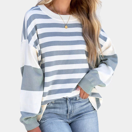 Safran – stribet sweater med faldede skuldre til kvinder
