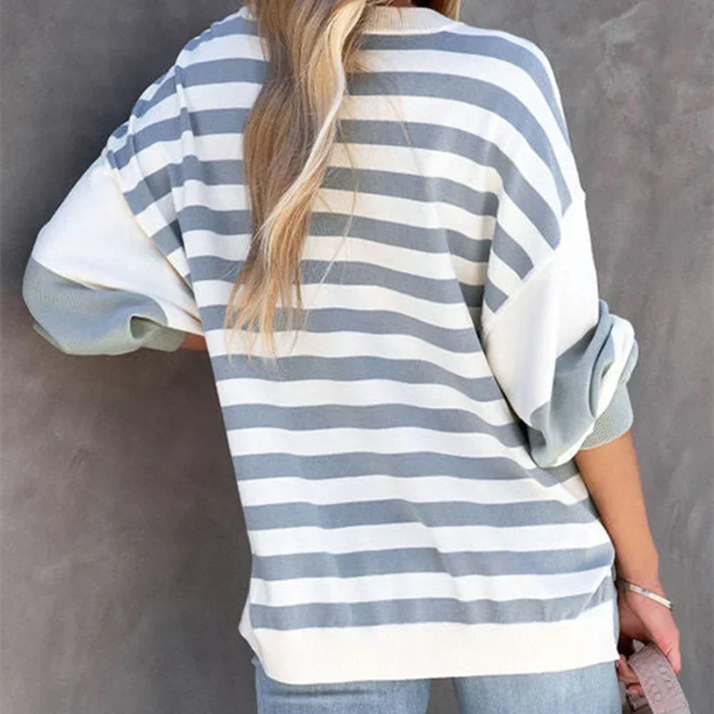 Safran – stribet sweater med faldede skuldre til kvinder