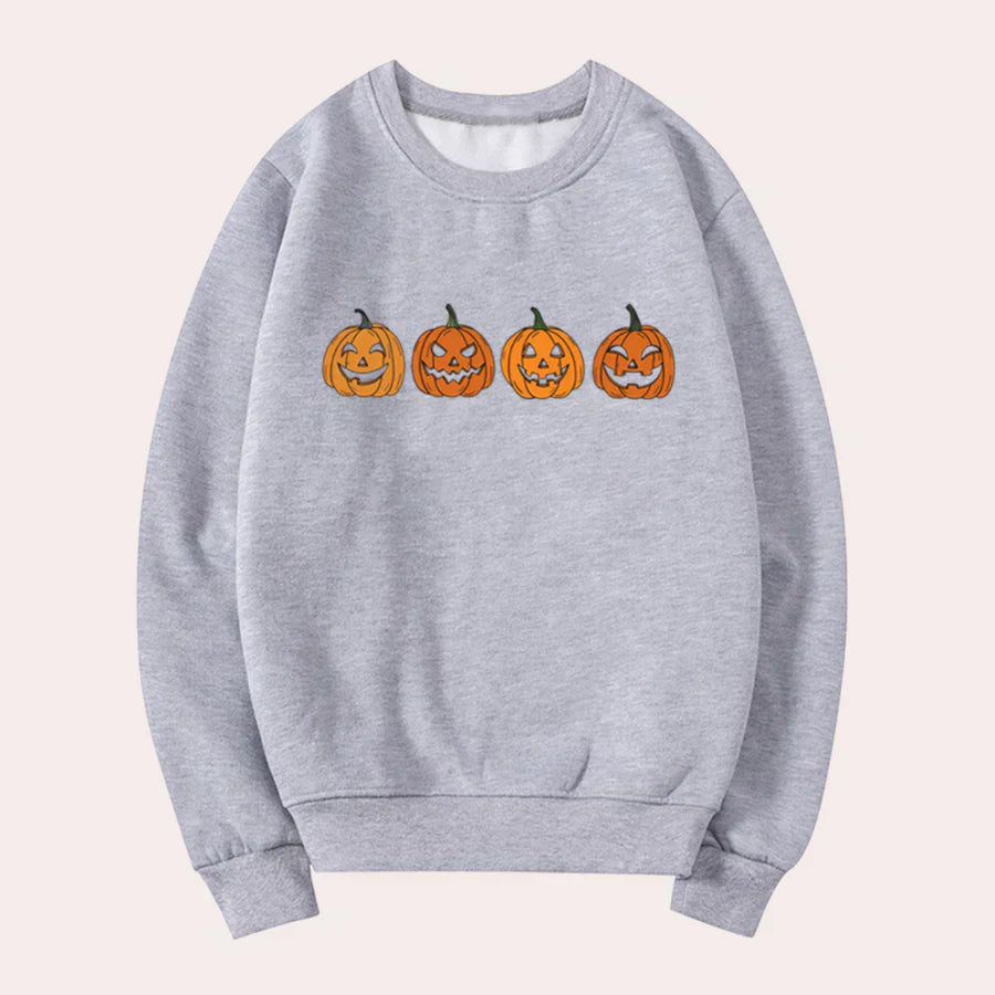 Afra – halloween sweater med rund hals og græskarmotiv til kvinder