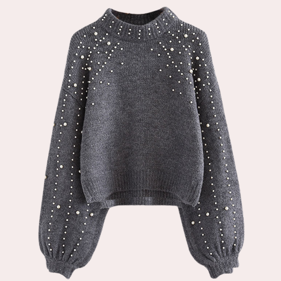 Xaviera-stylish-dame-sweater-med-rund-hals-og-perleudsmykning