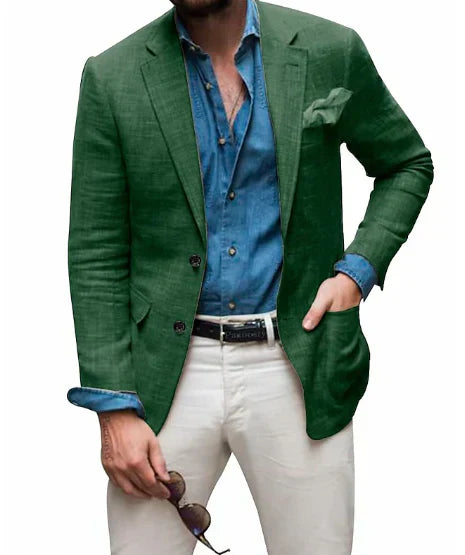 Jon - herre linned blazer strand bryllup afslappet skræddersyet pasform ensfarvet enkeltradet to knapper