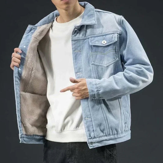 Denimjakke med tykt uldfoer - Otto