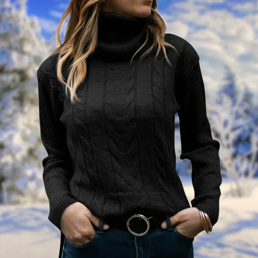 Sweater med lang krave og lange ærmer til kvinder