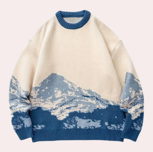 Godelief - sweater til mænd med et markant bjergprint