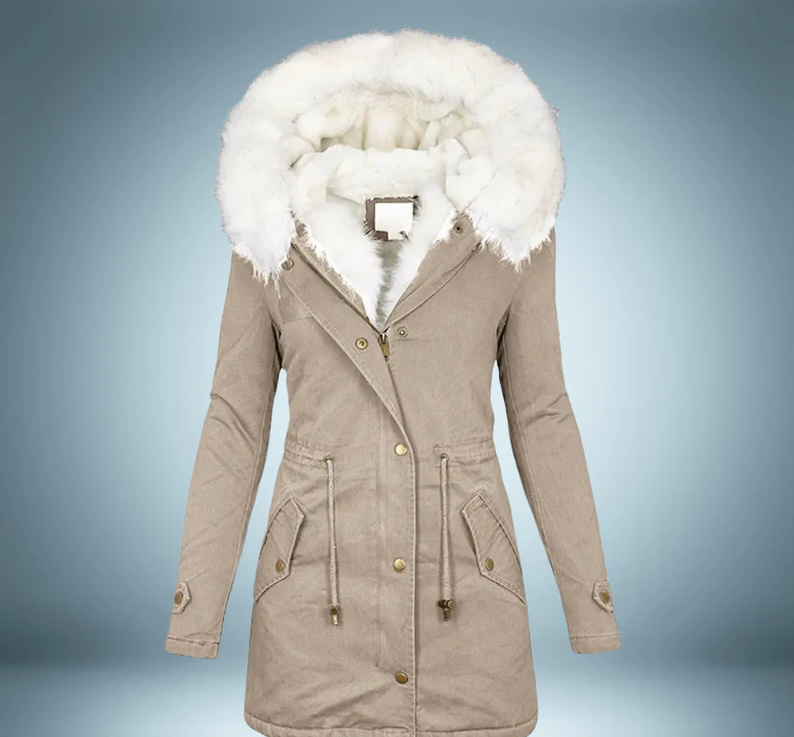 Eksklusiv parka med pelskrave i sort