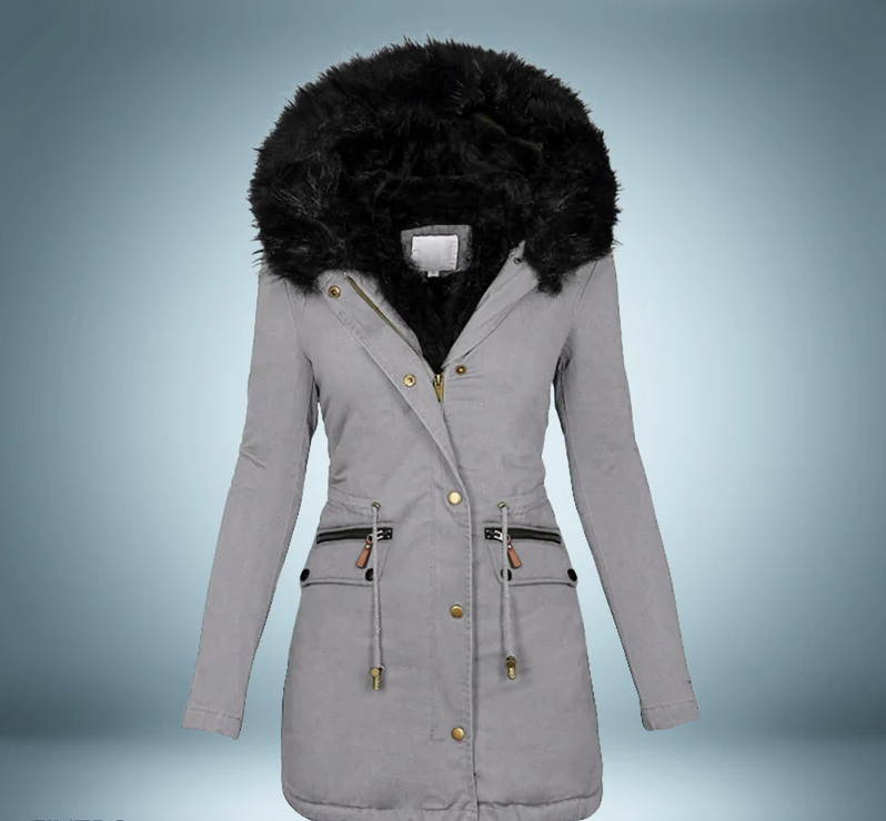 Elegant parka med pelskrave