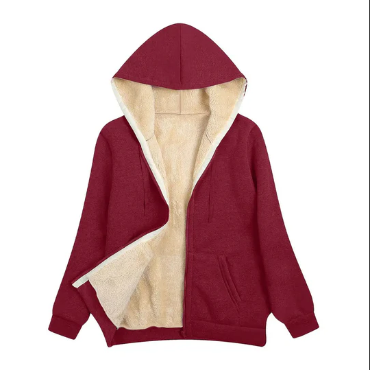 Lena l jakke med hætte, foret med kunstpels