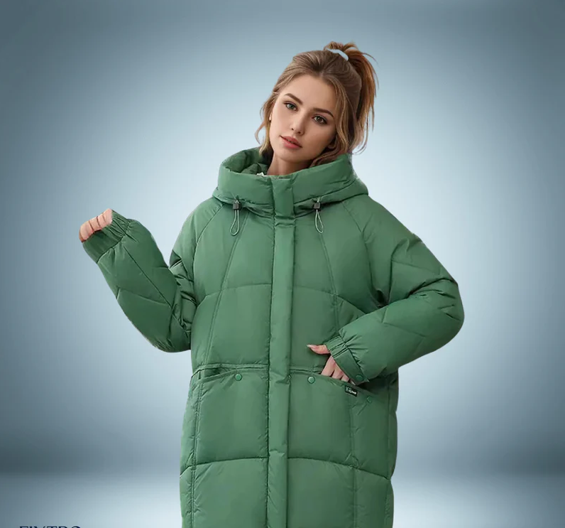 Moderigtig dunjakke i grå