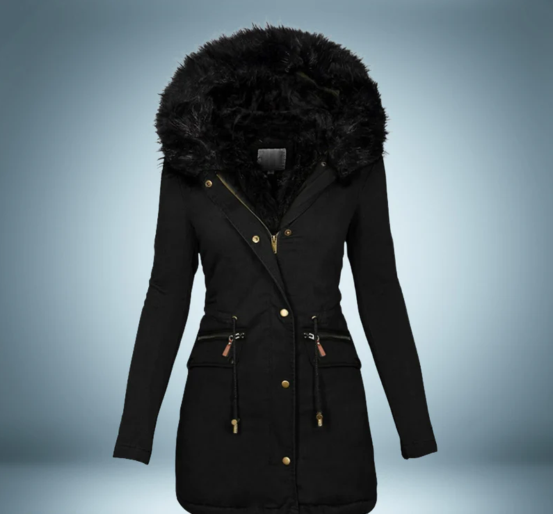 Elegant parka med pelskrave