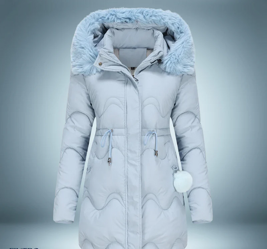 Farverig parka med pelskrave