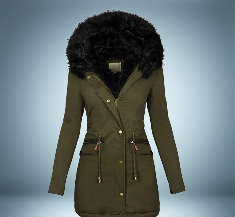 Elegant parka med pelskrave