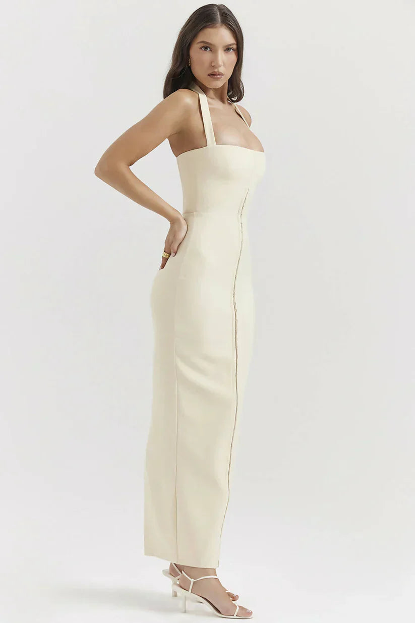 Nancy | mia ecru halterneck maxikjole