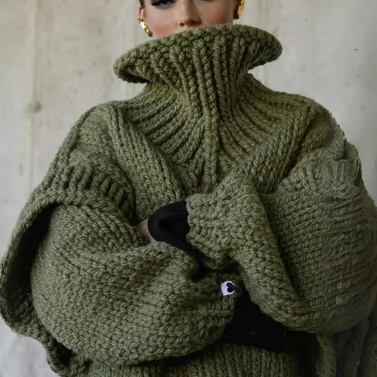 Oversized sweater med sofistikeret korsstingsmønster til kvinder