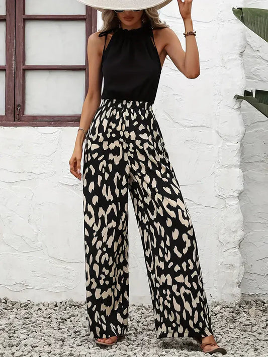 Ledi - jumpsuit med brede ben i leopardprint