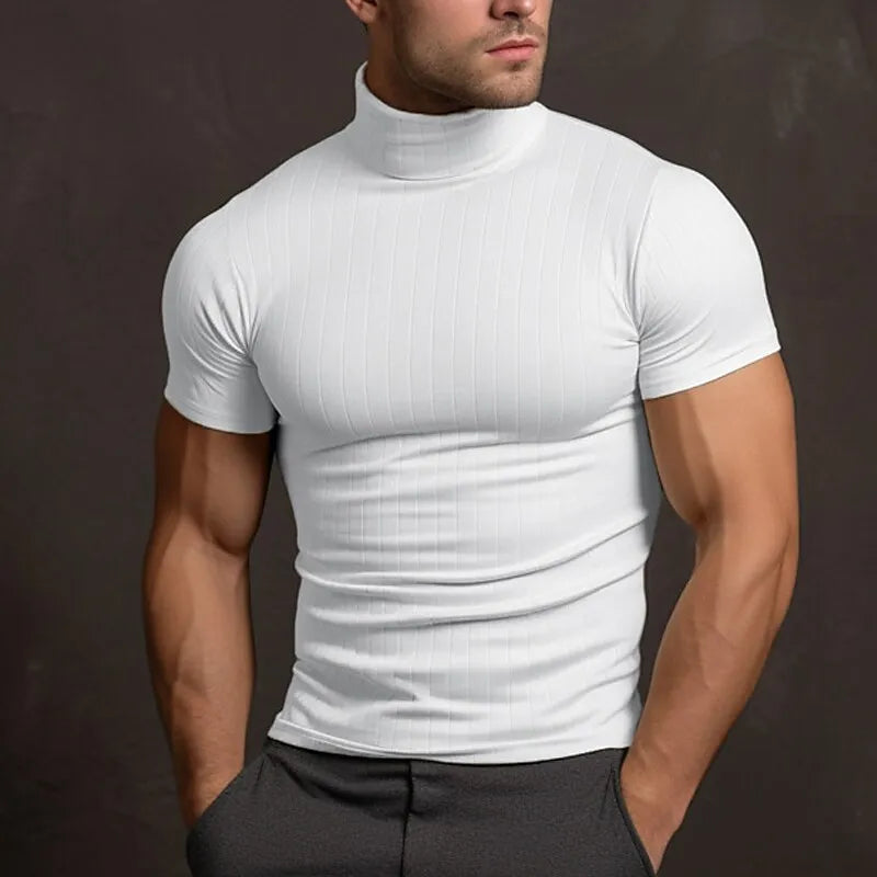 Alban - herre t-shirt i ensfarvet med rullekrave