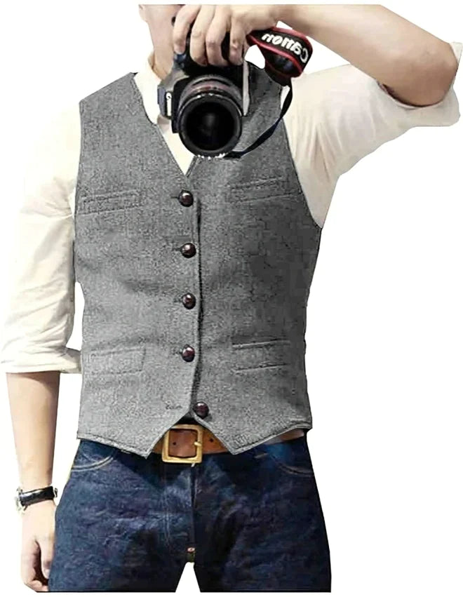 Denim blazervest med v-hals til mænd