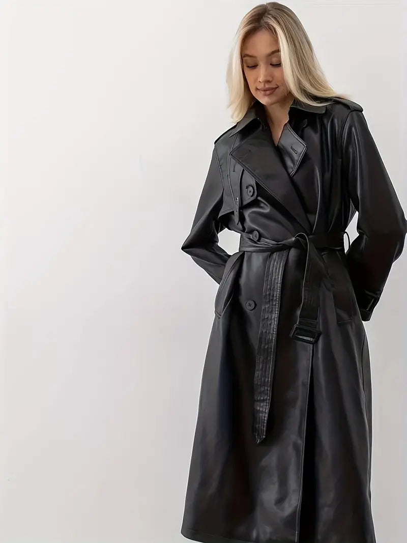Winona - trenchcoat læderjakke med bælte