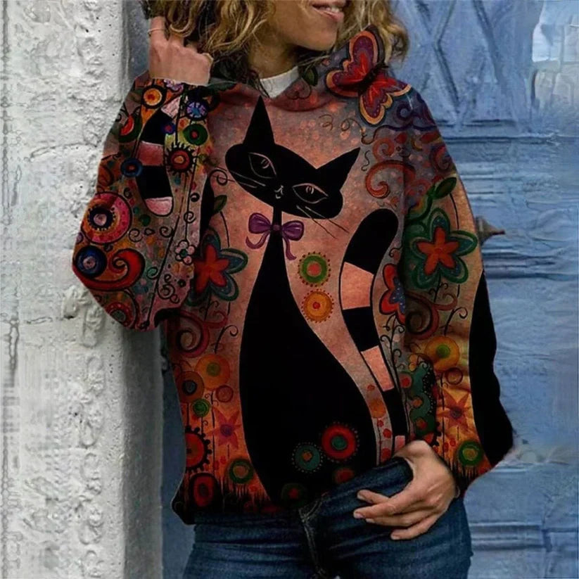 Lucia - elegant hættetrøje med katteprint