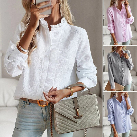 Designet elegant langærmet bluse