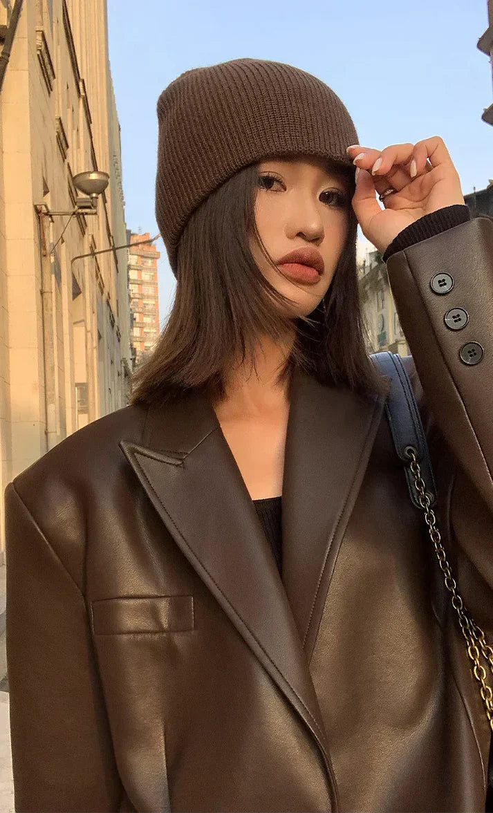 Langærmet blazer i pu læder til kvinder - Lili